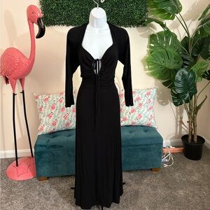 Eloquii Black Long Sleeve Midi Dress with Front Tie